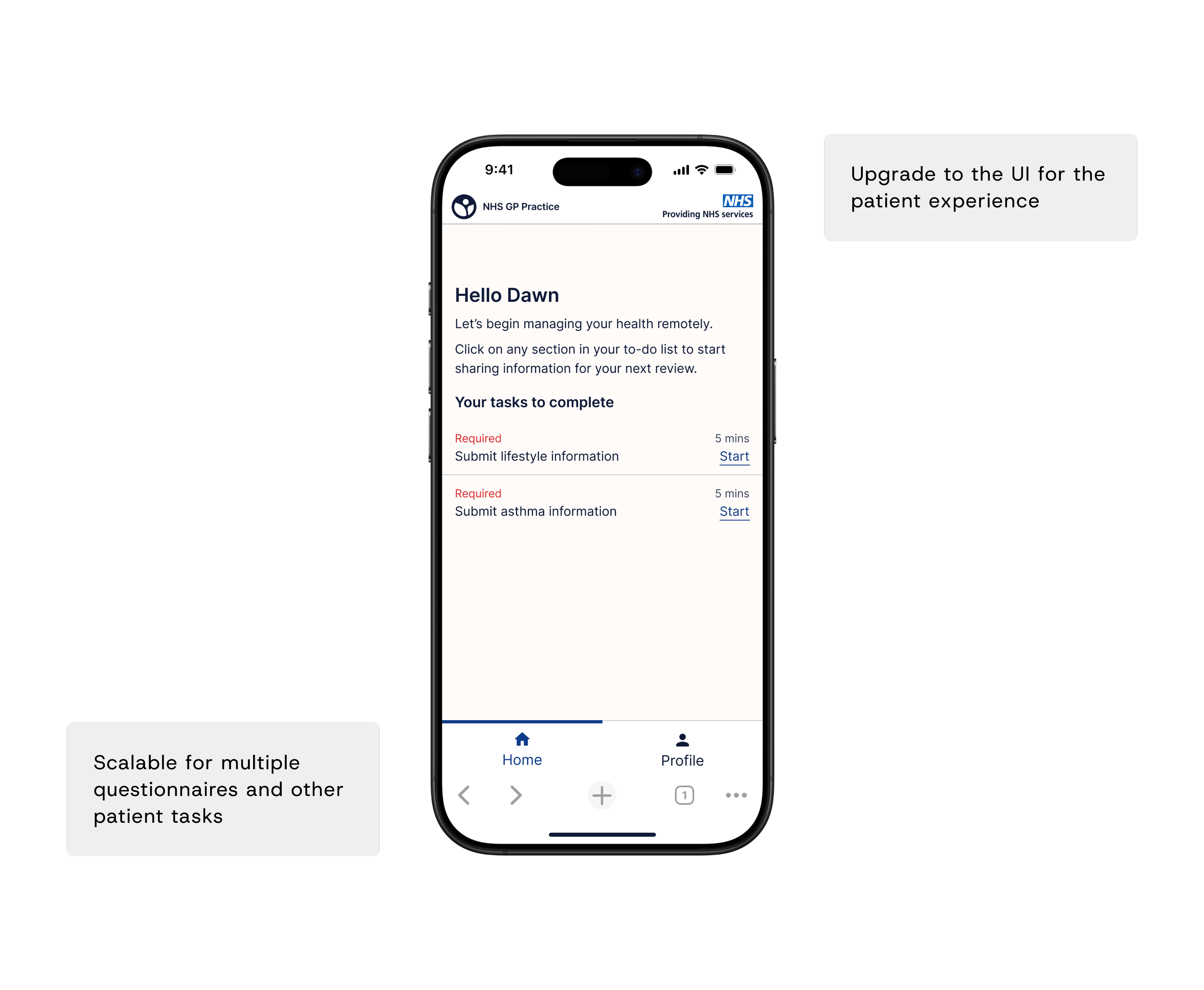 Lifestyle design for homepage and scalability for multiple future questionnaiers.