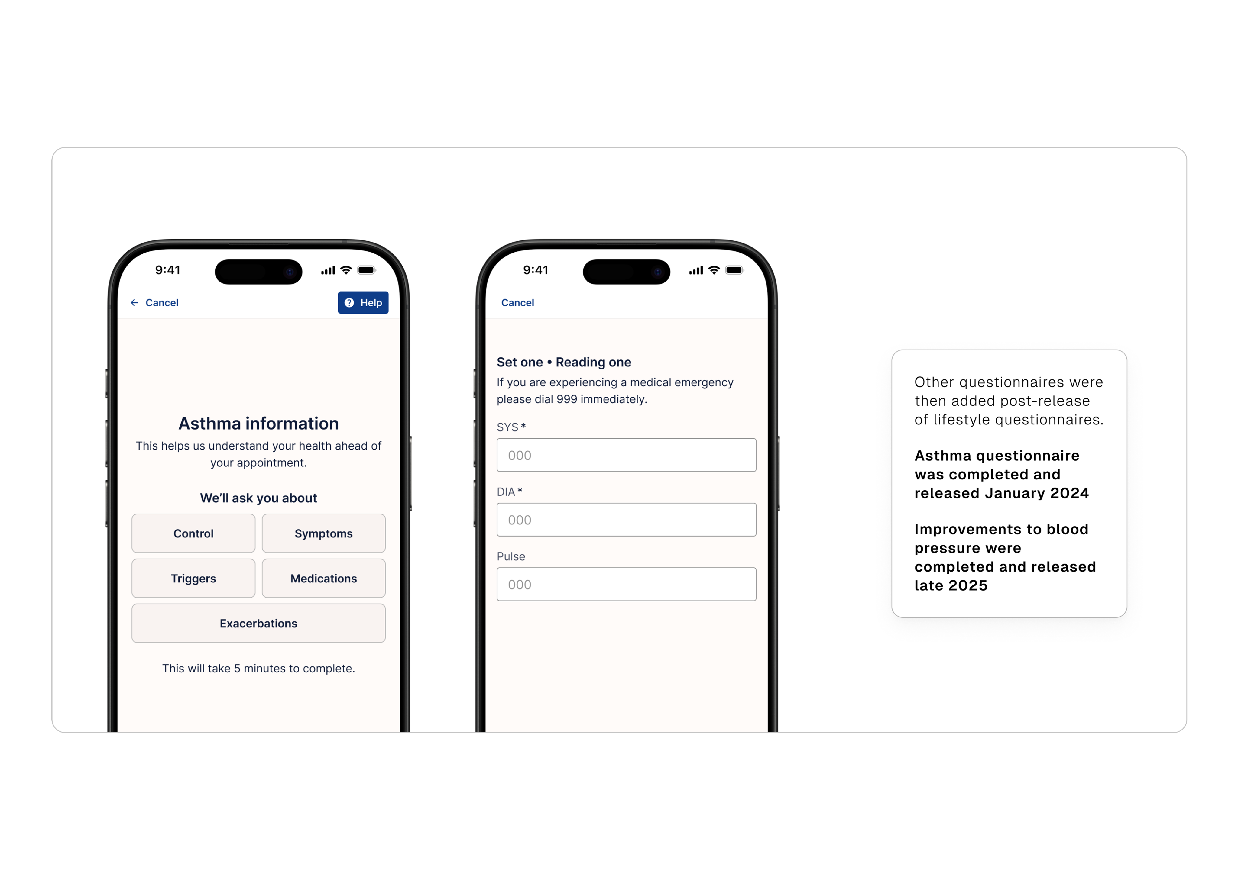 Asthma questionnaire screens